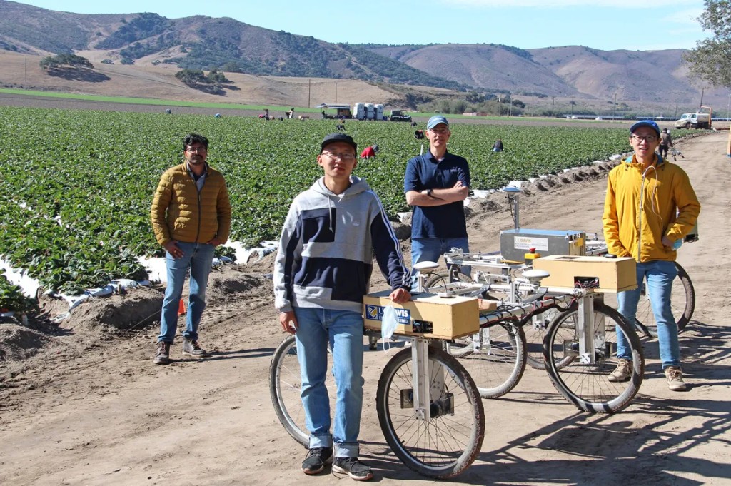 Bio-Automation Lab researchers with a UC Davis Engineering field robot