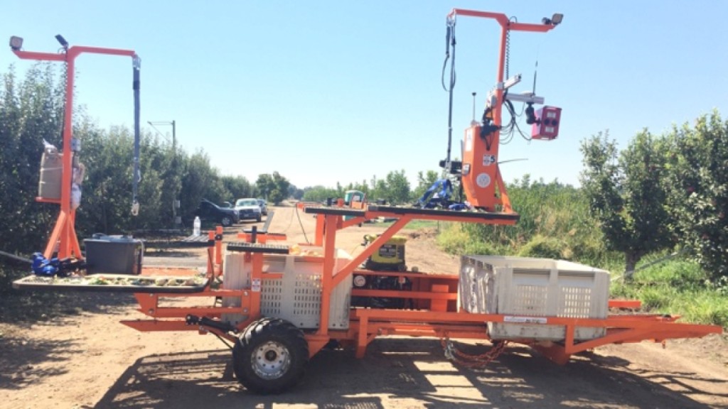 Orange harvest-aid platform in an orchard